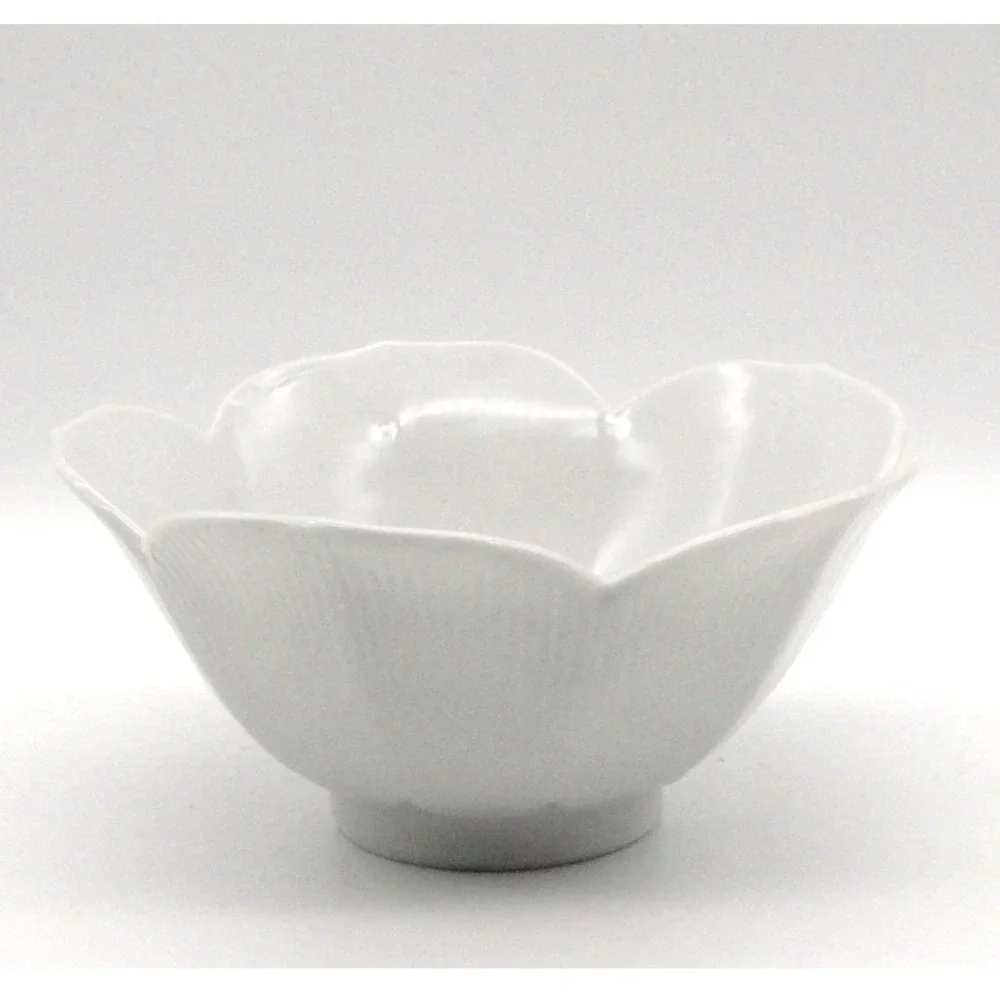 Vintage Japanese White Lotus Flower Rice Bowl